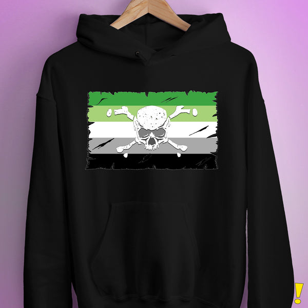 Aromantic Pride Pirate Flag Hoodie - Black